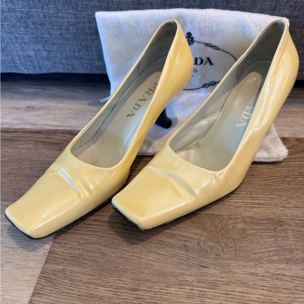 Prada Yellow Patent Leather Kitten Heels